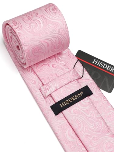 Image of HISDERN Extra Long Ties for Men Classic Floral Tie and Pocket Square Elegant Silk Necktie Handkerchief Set Wedding Party