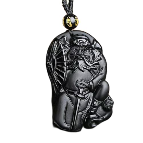 Collier en obsidienne noire Zhong Kui pendentif avec chaîne réglable pour protection