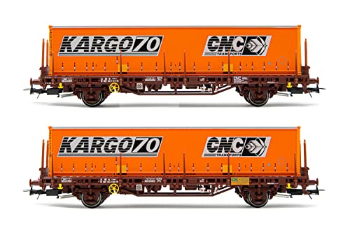 JOUEF Railway - Rolling Stock HJ6224 SNCF, 2 Stück Pack Lgs (23 87 442 7 813-2 P + andere) mit Pfähle und orange CNC KARGO70 Behälter, Periode IV Cover