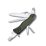 Victorinox, Taschenmesser, Schweizer Soldatenmesser 08, 111 mm, grün/schwarz (12 Funktionen, Einhand-Feststellklinge, Dosenöffner, Schraubendreher)