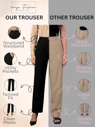 Image of Leriya Fashion Formal Pants for Women Office Wear |Trousers for Women - Straight Pants for Woman Formal Pant for Woman, Stretch Lycra Workwear Trousers