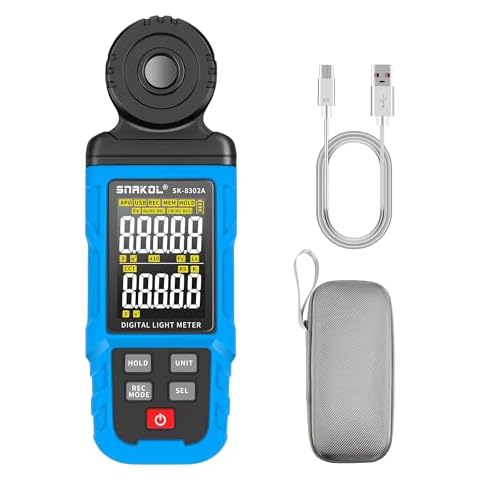 SNAKOL Spectral Illuminance Meter SK-8302A Light Meter, Lux Meter, CCT,RA,CRI,R9,Range up to 200,000 Lux 2500K-15000K, Color Coordinate,Data Storage, USB Charger, PC Software,Lighting Testing Tool Cover