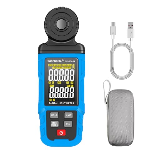 SNAKOL Spectral Illuminance Meter SK-8302A Light Meter, Lux Meter, CCT,RA,CRI,R9,Range up to 200,000 Lux 2500K-15000K, Color Coordinate,Data Storage, USB Charger, PC Software,Lighting Testing Tool - Best Lux Meters