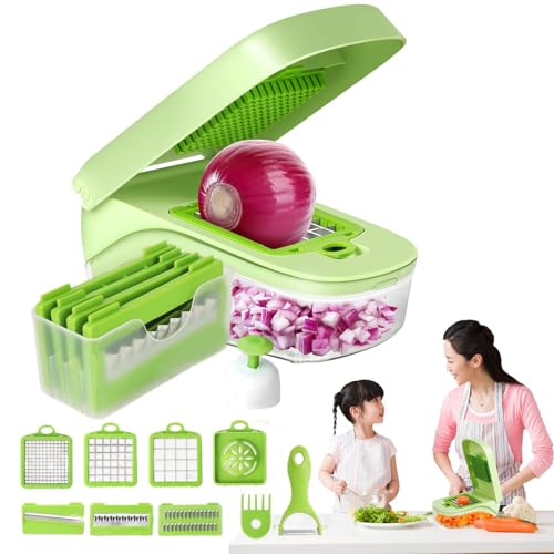 Picadora de verduras multifunción, cortador de verduras con recipiente, cortador de verduras para cocinar, preparar comidas, rebanadora de cebollas, gadget de cocina picadora de verduras multifunción,