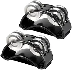 2 peças Pandeiro para pés, pedal de percussão, tambor com sinos de aço, acessórios de instrumentos musicais para shows, tambor de festa e tocar guitarra (prata)