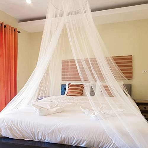 MORDEN MS Bed Canopy Netting for Single to King Size, Mosquito Net Princess Round Hoop Hanging Curtain Netting, Round Hoop Sheer Fit Crib, Twin, Full, Queen（White）