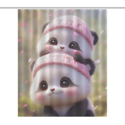Rideau de douche tissu polyester panda imperméable 152x183cm pour douche et baignoire - 7