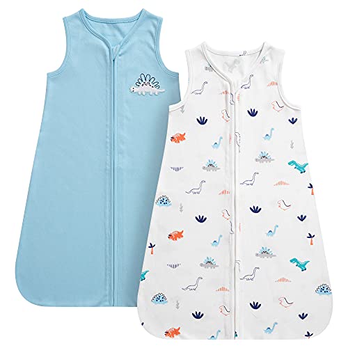 Daysu Cotton Baby Wearable Blanket, Sleeveless Baby Sleep Sack With One-Way Zipper, Embroidered And Printed Baby Wearable Blanket For Newborn Baby Boys 18-24 Months, 2-Pack, Blue Dinosaur #TOP7