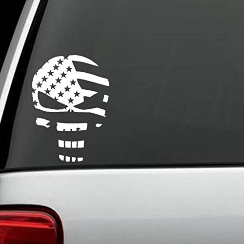 CMI294 Skull Punisher Flag Decal Sticker | White Vinyl