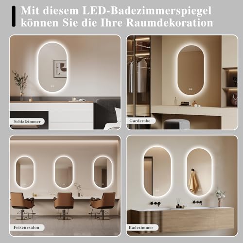 Archaluxe Badspiegel mit Beleuchtung 50x90 cm, Oval LED Badezimmerspiegel – Ansicht 6