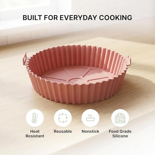 Image of BEYOND BASIC 2 PCS Air Fryer Tray - Reusable, Non-Stick, Heat-Resistant Liner - BPA-Free, Dishwasher Safe - Fits 6 to 8 Qt Air Fryers - Eco-Friendly, Oil-Free Cooking Mat - Multicolor (Silicone 2pcs)