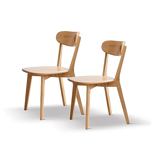 Set of 2 Solid Oak Wood Dining Chairs, FAS-Grade Natural