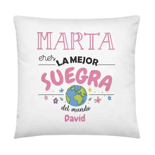 Kembilove Regalo Suegra Personalizado | Cojín para Suegras con Nombre | Regalo Mujer Original | Detalle Emotivo Día de la Madre Cumpleaños Navidad | Almohada 40x40 cm Personalizable