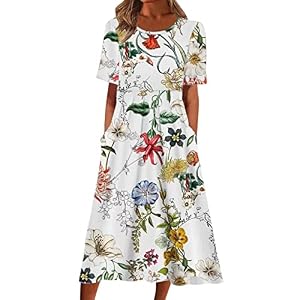 Fulidngzg Abiti Eleganti Donna Maniche Corte Sexy Casual Vestito Estivo da Cerimonia Estive da Spiaggia Vestito Lungo Cotone Lunghi Abito Elegante con Stampa 2023 Abiti Vestiti Curvy Largo