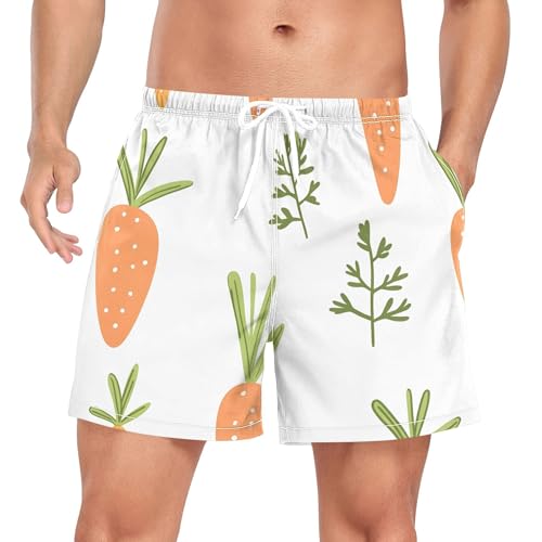 xigua Cute Carrots Mens Swim Trunks with Liner, 5 inch Quick Dry Mens Boardshorts for Beach