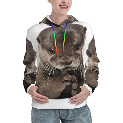 Sweat à capuche graphique loutre pour femme avec poche kangourou