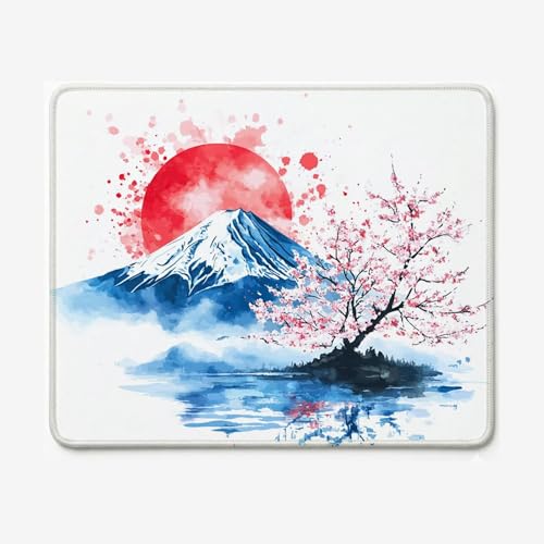 Alfombrilla Ratón Pequeña 260x210mm, Alfombrilla de Ratón Original con Diseño Japón y Monte Fuji, Base de Goma Antideslizante, Materiales Duraderos, Bordes Cosidos para PC, Ordenador Portátil W O2033