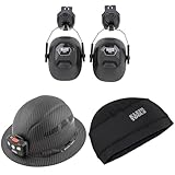 Klein Tools 60502 Earmuffs & 60347 Hard Hat & 60181 Cooling Helmet Liner, Under Hard Hat Cap with Mesh Fabric At Crown