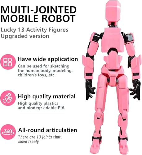 Image of Home Dcor|Pink T13 Mechanical Dummy Robot - Pre-Assembled 3D Printed Multi-Jointed Figurines, Perfect Desk Decoration and Collectible.