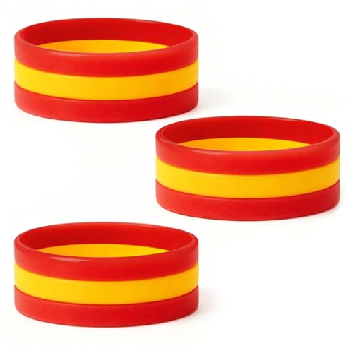 ZWWOGE 3 Pièces Espagne Bracelets Silicone Fan, Largeur 36 mm, Bracelet Fan Football aux Couleurs d’Espagne, Bracelet Sport pour Fans Coupe du Monde et Euro