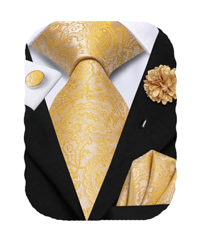 Image of Hi-Tie Men's Silk Ties Formal Woven Classic Necktie Pocket Square Cufflinks Lapel Pin Set Wedding Business