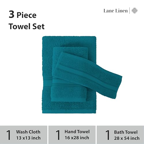Image of Lane Linen Luxury Bath Towels Set - 3 Piece Set, 100% Cotton Bathroom Towels, Zero Twist, Quick Dry Absorbent Bath Towel, Super Soft, 1 Bath Towel, 1 Hand Towel, 1 Wash Cloths - Sea Port