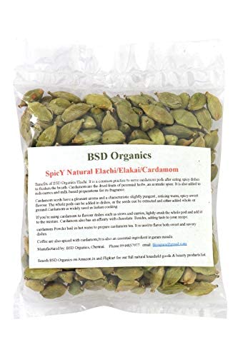 BSD Organics SpicY Elachi/Elakai/Cardamomo natural para té, café, dulce, arroz, cuidado de la piel, cuidado bucal y más (0.7 onzas)