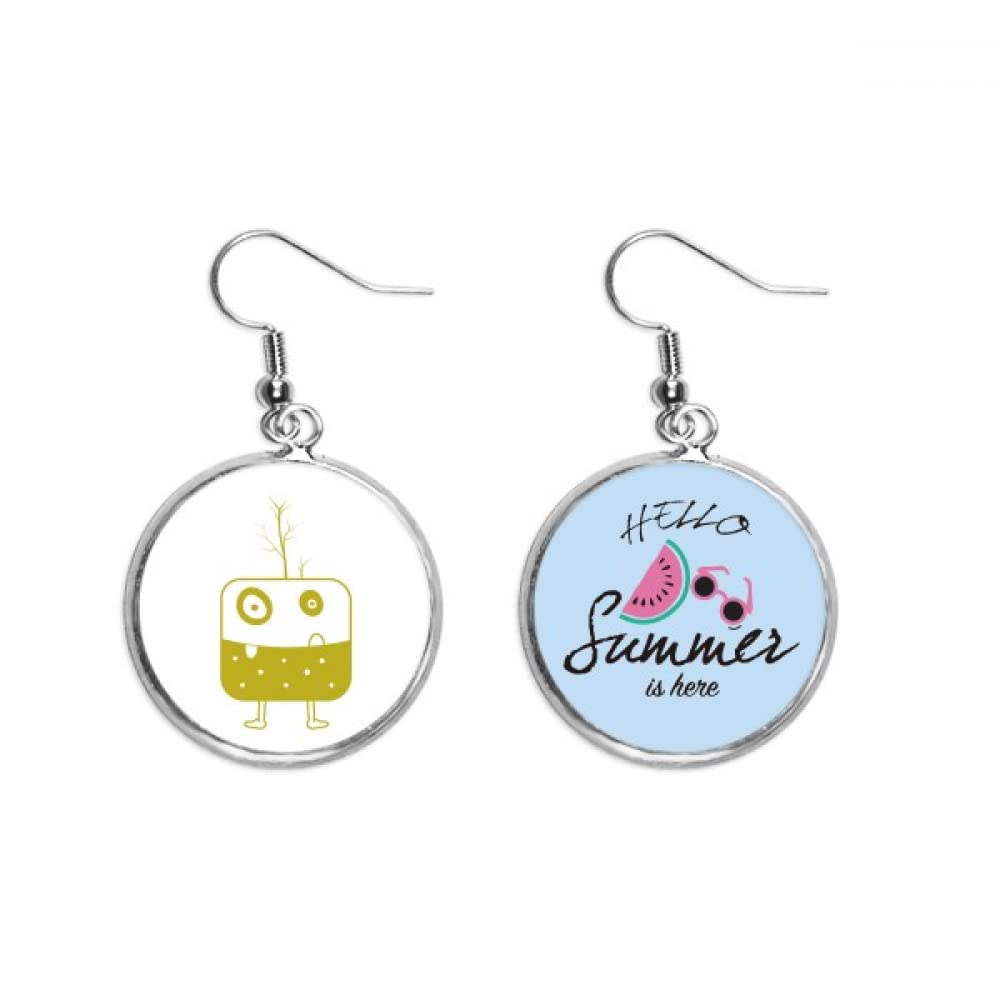 Pendientes de sandía para lóbulo con diseño de criatura verde 5