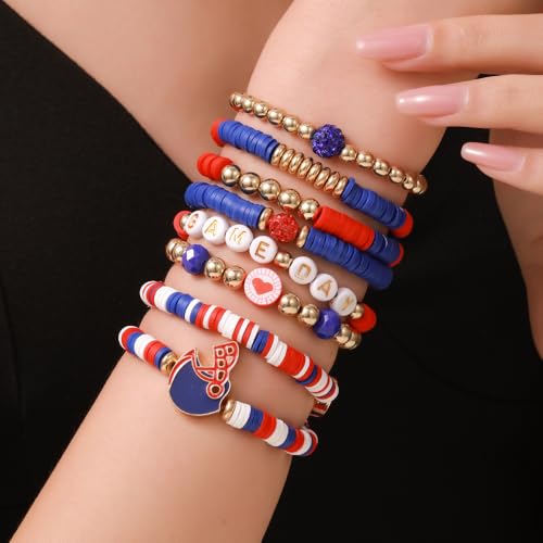 Game Day Bracelets for Women Football Party Favors Bracelets Heishi Clay Beaded Stretch Friendship Bracelets for Women Stackable Sports Football Mom Accessories Outfits Preppy Jewelry Gifts2