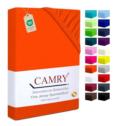 CAMRY Spannbettlaken 180x200 - 200x200 cm, Baumwolle Jersey Spannbetttuch Bettlaken, Orange, Oeko-Tex Standard 100