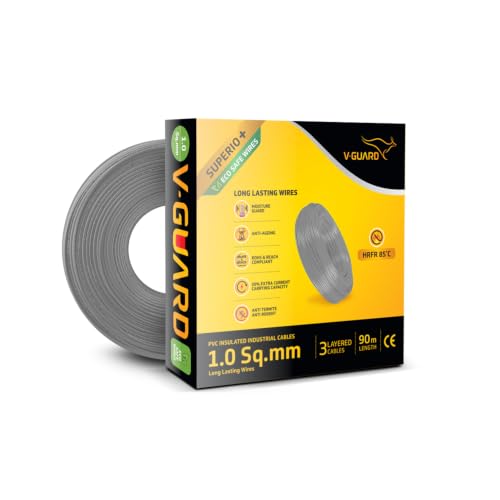 Image of V Guard Superio+ Eco Safe Triple Layered HRFR PVC Wiring Cables (Grey, 1 Sqmm)