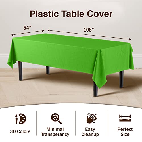 Party Solids Pack Of 6 Premium Plastic Tablecloth 54 Inch x 108 Inch Rectangle Plastic Table Cover - Lime Green - Thumbnail 3