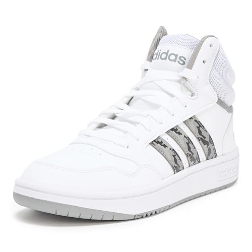 Adidas Men's Hoops 3.0 Mid Top, White/Grey/Solid Grey, 10