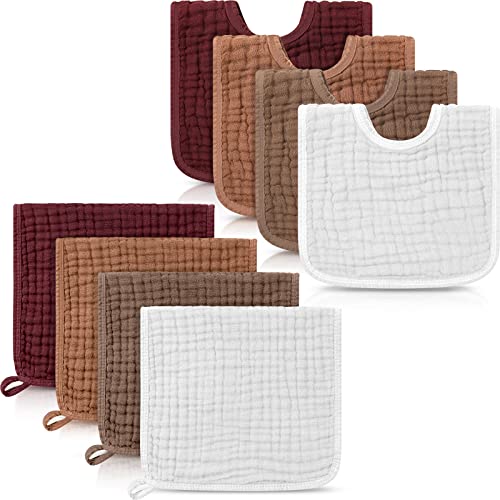 Image of Tallew 8 Pack Muslin Burp Cloths and Baby Bibs for Boy Girl 20 inch x 10 inch Cotton Baby Bandana Drool Bibs Muslin Burp Cloths Absorbent Rag for Newborn Toddler Infant Gifts(Fresh Colors)