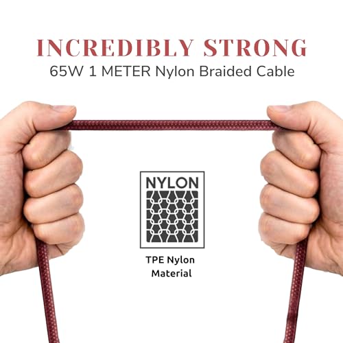 Image of PHILIPS DLC4130CI /94 65W Type-C to Type-C Fast Charging Cable (1m, Iron Red) | Nylon Braided | Compatible with iPhone 15+ Series, USB-C iPad Models, Samsung Galaxy & All Type C Devices