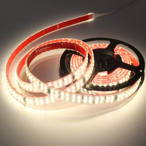 pcning 220V 2835 Strisce LED Adesive 3M Bianco IP65 Impermeabile con Interruttore, 3 Metri 240led/m Doppia Fila LED Strip 4000K (Bianco, 3M)
