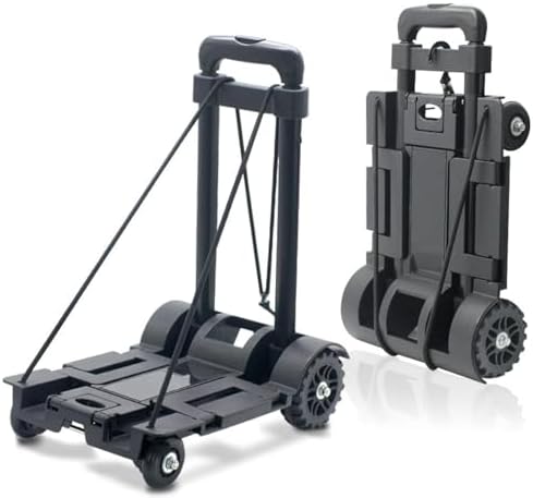 Foldable Plastic Folding Cart Lightweight Folding Shopping Trolley Mini Luggage Hand Truck for Travel Shopping Moving Office Use (4-Wheels)