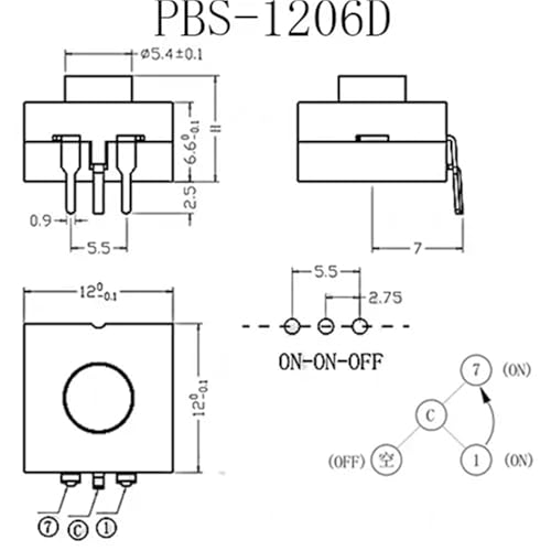 Interruptor de botón 12x12x9mm 3PIN para reparación de circuitos impresos 2