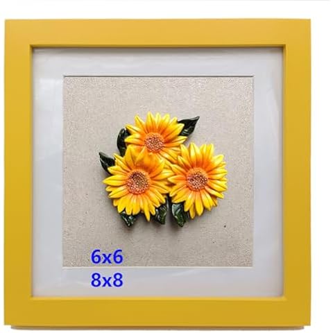 ZXT-parts 8x8 Picture Frame Wood with Mat 6x6 Opening. Tempered Glass Panel, Sturdy and not Easily Broken.Solid Wood Yellow Color Frame.Wall and Table. Cover