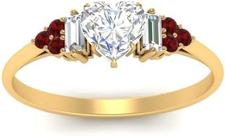 Choose Your Gemstone Baguette Cluster Engagement Ring Yellow Gold Plated Heart Shape Side Stone Engagement Rings Matching Jewelry Wedding Jewelry Easy to Wear Gifts US Size 4 to 12