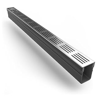 Alusthetic PVC Threshold Drainage Channel with Anodized Aluminium Silver Grating | Outdoor Garden Drainage Systems | Drainage Channels and Grating | Soakaway Storm Drain Channel (4 x 1m Lengths)