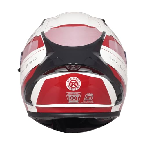 Image of Royal Enfield SPEEDX Full FACE Blitz with Sun Visor & aerodynamic Spoiler | Certification: ISI & DOT |Liner: Dual EPS Expanded Polystyrene| UV Treated Surface | Polygiene Fabric White &RED (L) 60 CM