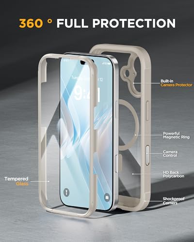 Image of Miracase for iPhone 17 Case 6.3'', Full-Body Military Grade Drop Protection Outdoor Phone case with Built-in Glass Screen &Camera Control,Easy Installation,No Gap,Compatible with MagSafe, Gray