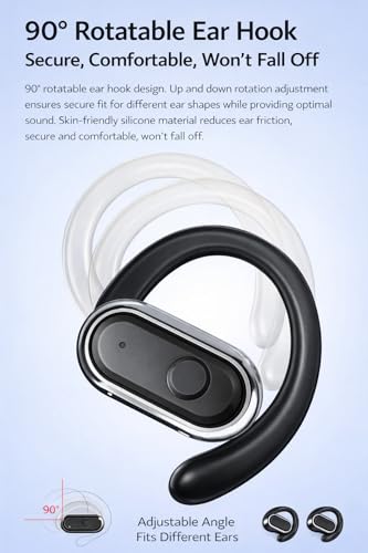 Image of W300 OWS Open Ear Wireless Earbuds with Display, ENC Mic for Crystal-Clear Calls, 60hr Playtime with Type-C Fast Charging, BT5.4 Gaming Bluetooth Earphones, Touch Control Sports Headphone. Black