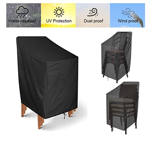 Conpus Stackable Chair Cover Waterproof, Outdoor Patio Furniture Covers Stacked Chairs 210D, Lounge Chair Covers Outdoor Stack Chairs For All Weather Protection, Black, 25" L X 25" W X 47”H #TOP2