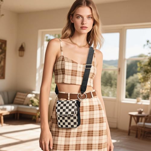 Image of Sling Bag Crossbody Bags For Women Plaid Striped Fanny Packs Chest Bag for Work Shopping
