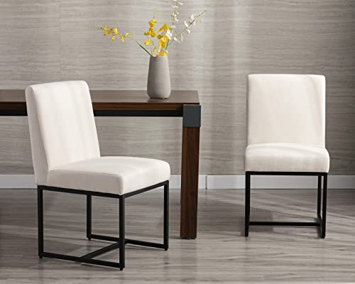 Cimota Modern Dining Chair Set Of 4, Mid Century Linen Dining Room Chairs Fabric Padded Armless Side Chair With Metal Sled Base For Dining Room/Guest Room, Cream Ivory 4Pcs #TOP6