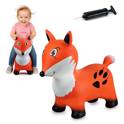 JAMARA 466006 Hüpftier Fuchs HoppyDoo - Spielzeug für Kinder, Hüpftier Baby Indoor Outdoor, Geschenk für Kinder, Aufblasbar, Gartenspielzeug, Pflegeleicht, BPA frei, mit Pumpe