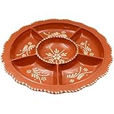 Portuguese Terracotta Appetizer Dish – Hand-Painted 6-Section Tapas Platter for Dips, Chips, Nuts | Rustic Floral Design | 12' Serving Tray | Lead & Cadmium Free | Made in Portugal