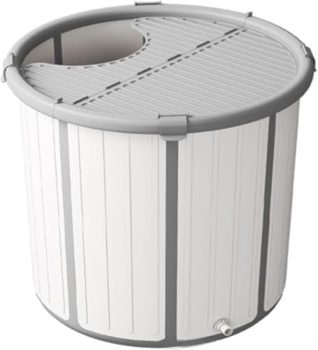 GEBYUI 折りたたみ浴槽、浴槽、水風呂、サウナ、露天風呂、小型浴槽、浸漬、家庭用、ポータブル、大人、子供、保温、非常用貯水、バスチェア付き プラスチック製の浴槽折りたたみ式浴槽家庭用浴槽大人用水泳用バケツ拡大厚手収納浴槽 (グレー,カバー付きミディアム